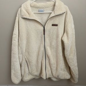 Columbia Womens Fuzzy Zip Up Cream Jacket Size 2x